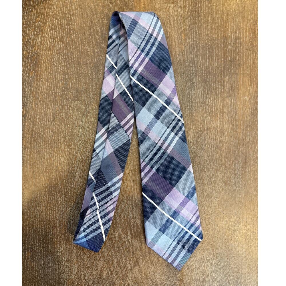 Michael Kors Plaid silk and linen Purple Pink Men's Neck Tie